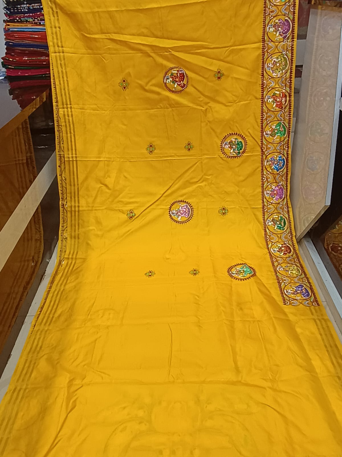 Yellow Purple Kandarp Kalashi Theme Pattachitra Kanjeeveram Silk Saree