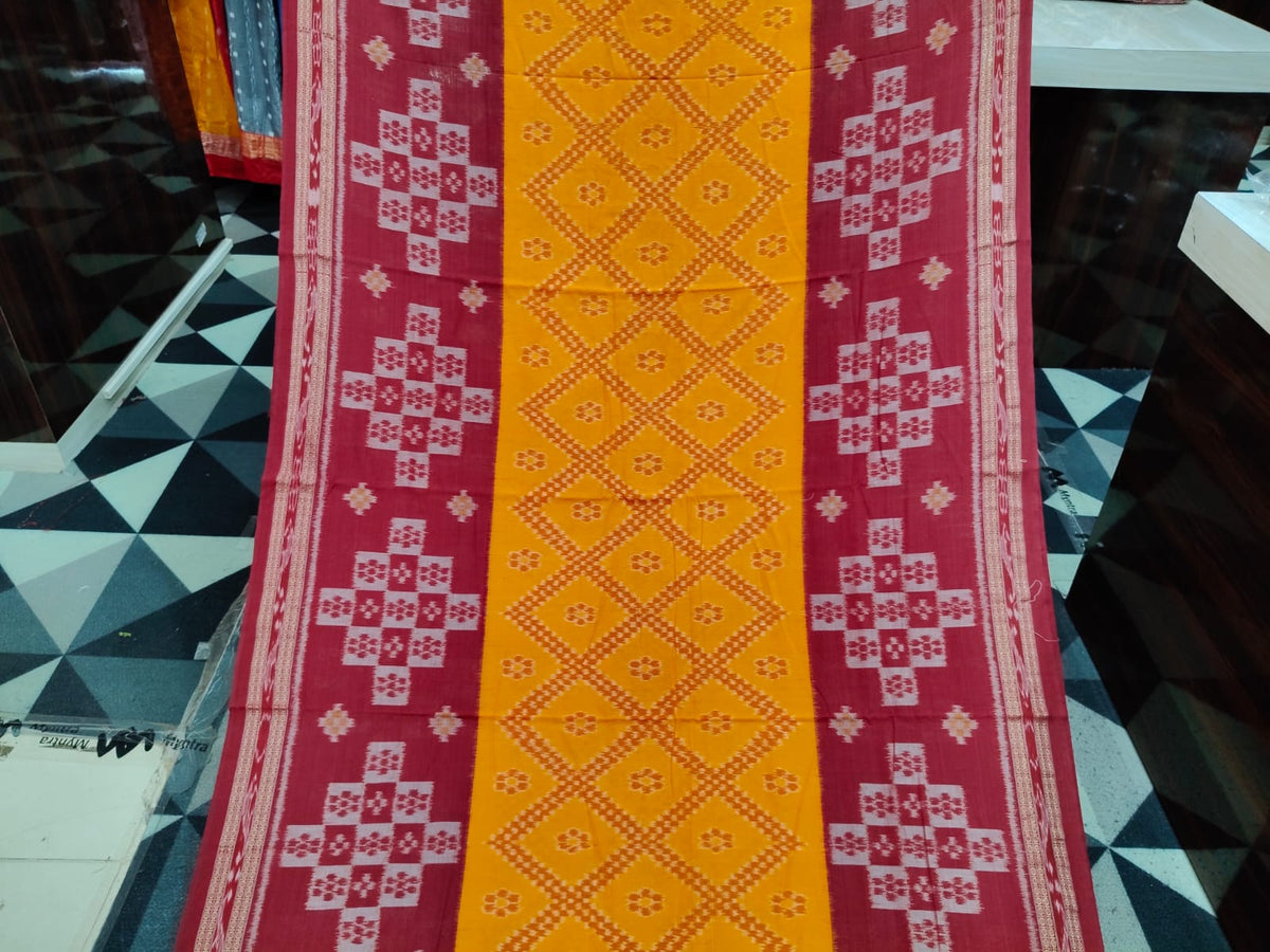 Yellow Red Tarabali Design Khandua Cotton Saree