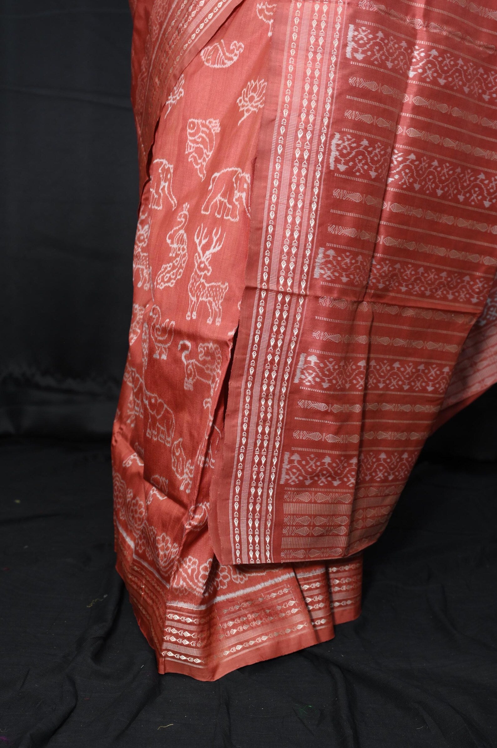 Red Animals Sambalpuri Natural dye Silk Saree