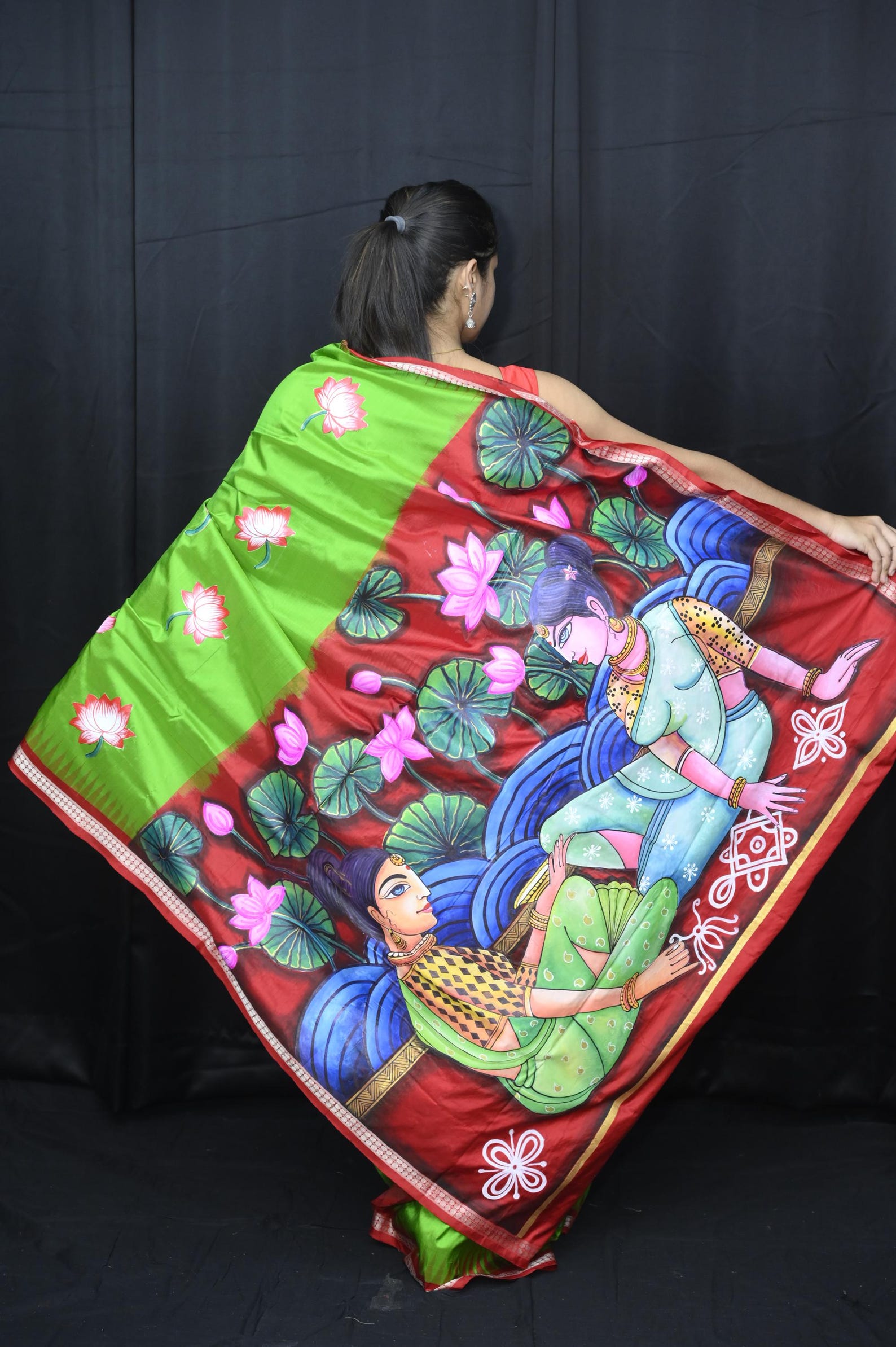 Green Red Women Jhoti Pattachitra Sambalpuri Silk Saree