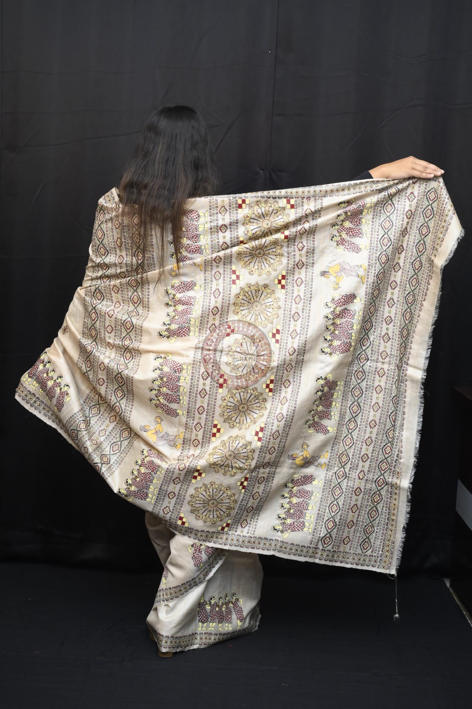 Tussar Colour Sambalpuri Dance Theme Pattachitra Fine Tussar Silk Saree