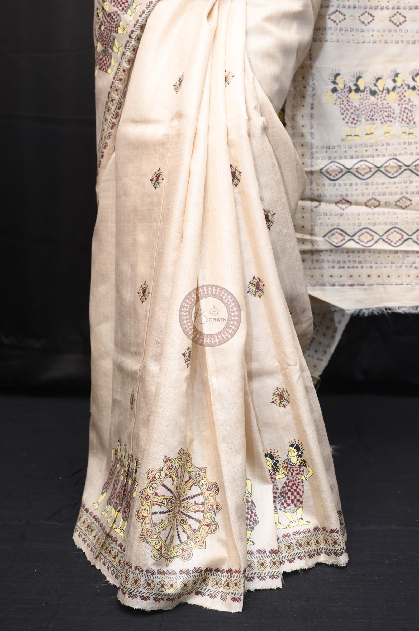 Tussar Colour Sambalpuri Dance Theme Pattachitra Fine Tussar Silk Saree