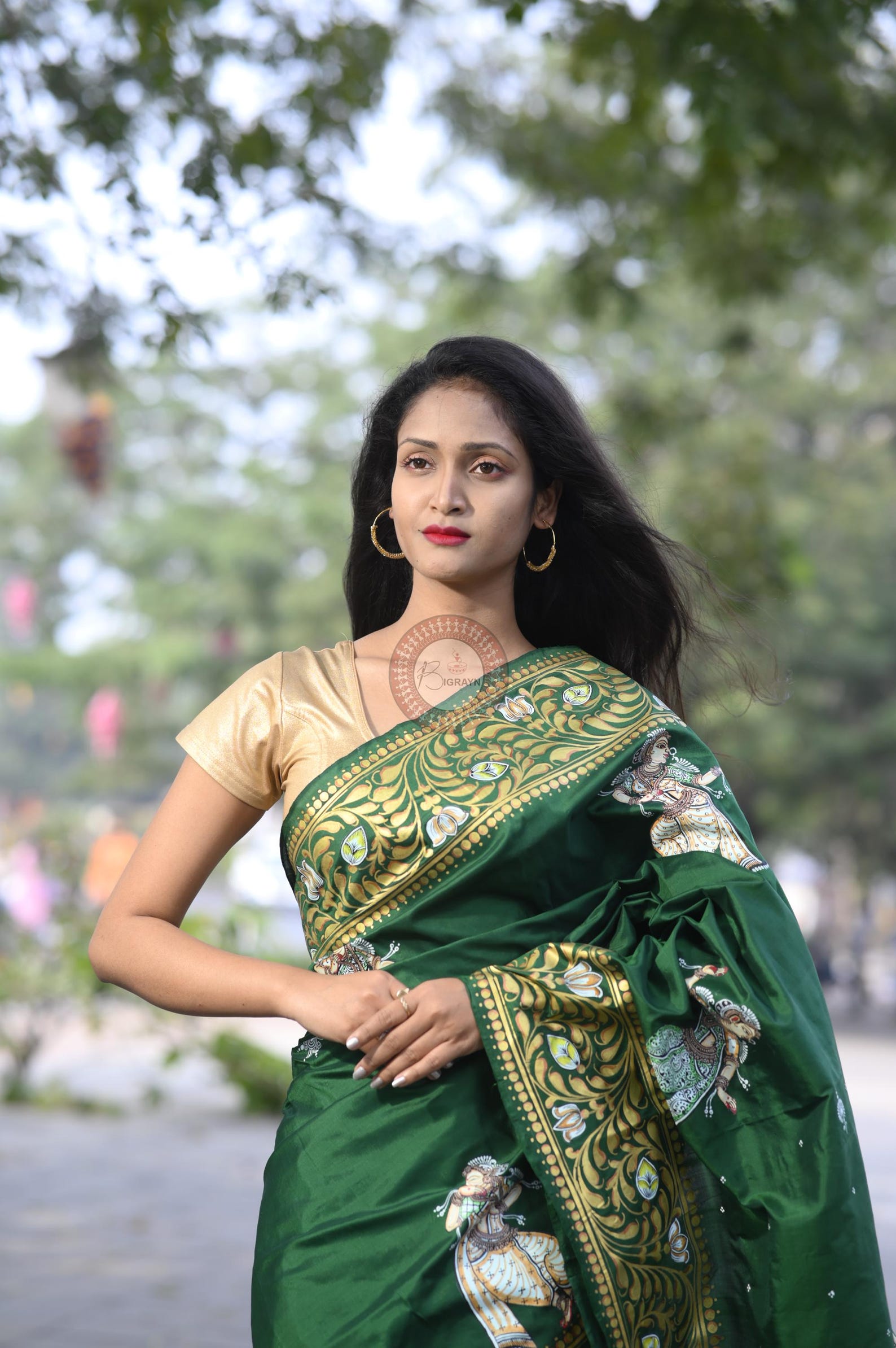 Green Multi Colour Kandarp Ratha Theme Pattachitra Sambalpuri Silk Saree