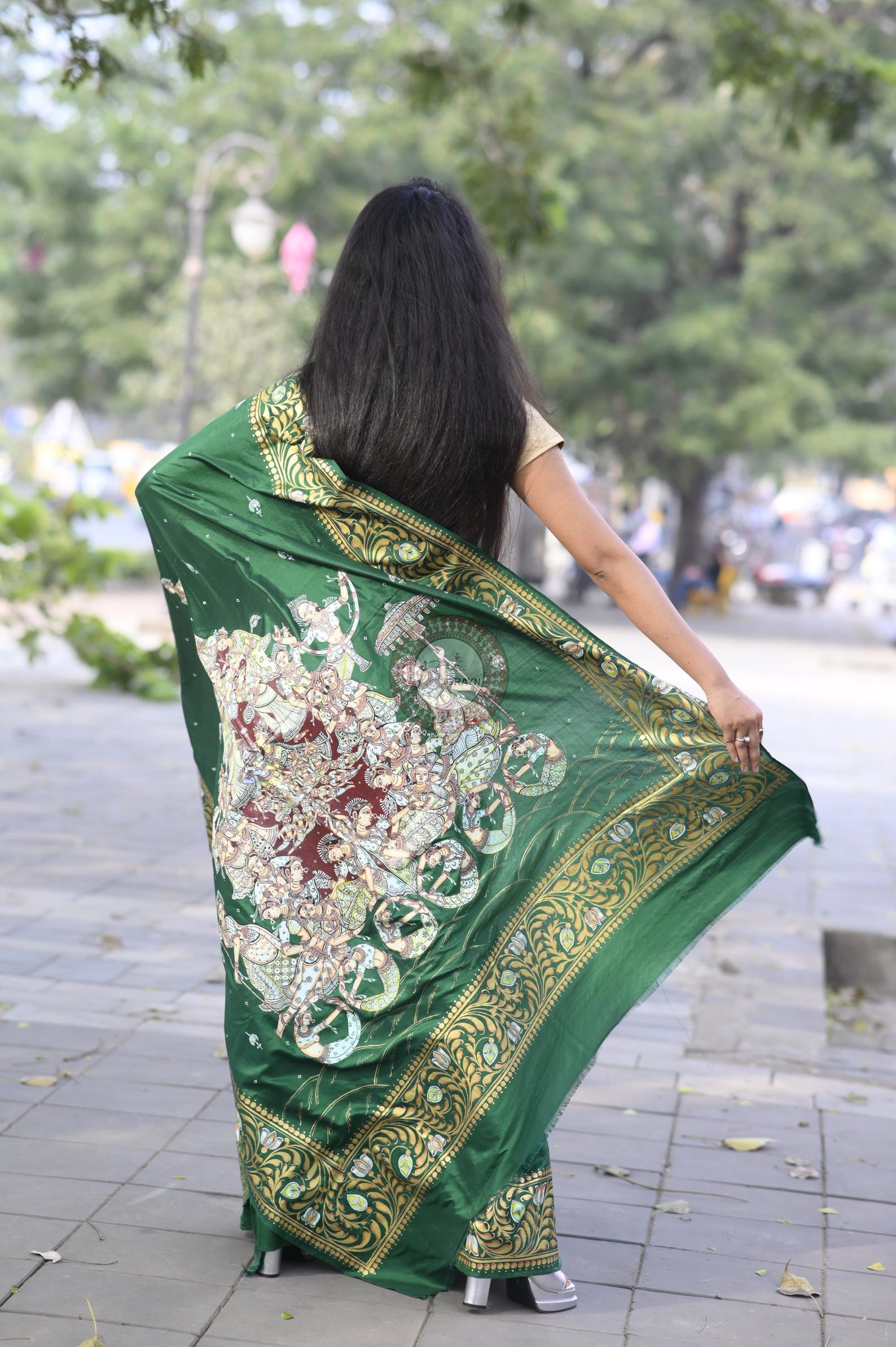 Green Multi Colour Kandarp Ratha Theme Pattachitra Sambalpuri Silk Saree