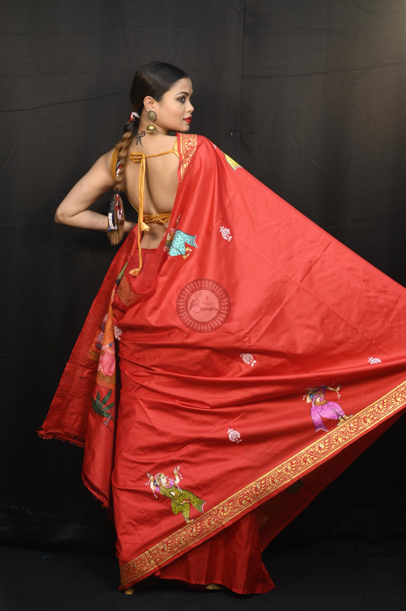 Red Budha Sankhari Story Theme Pattachitra Sambalpuri Silk Saree