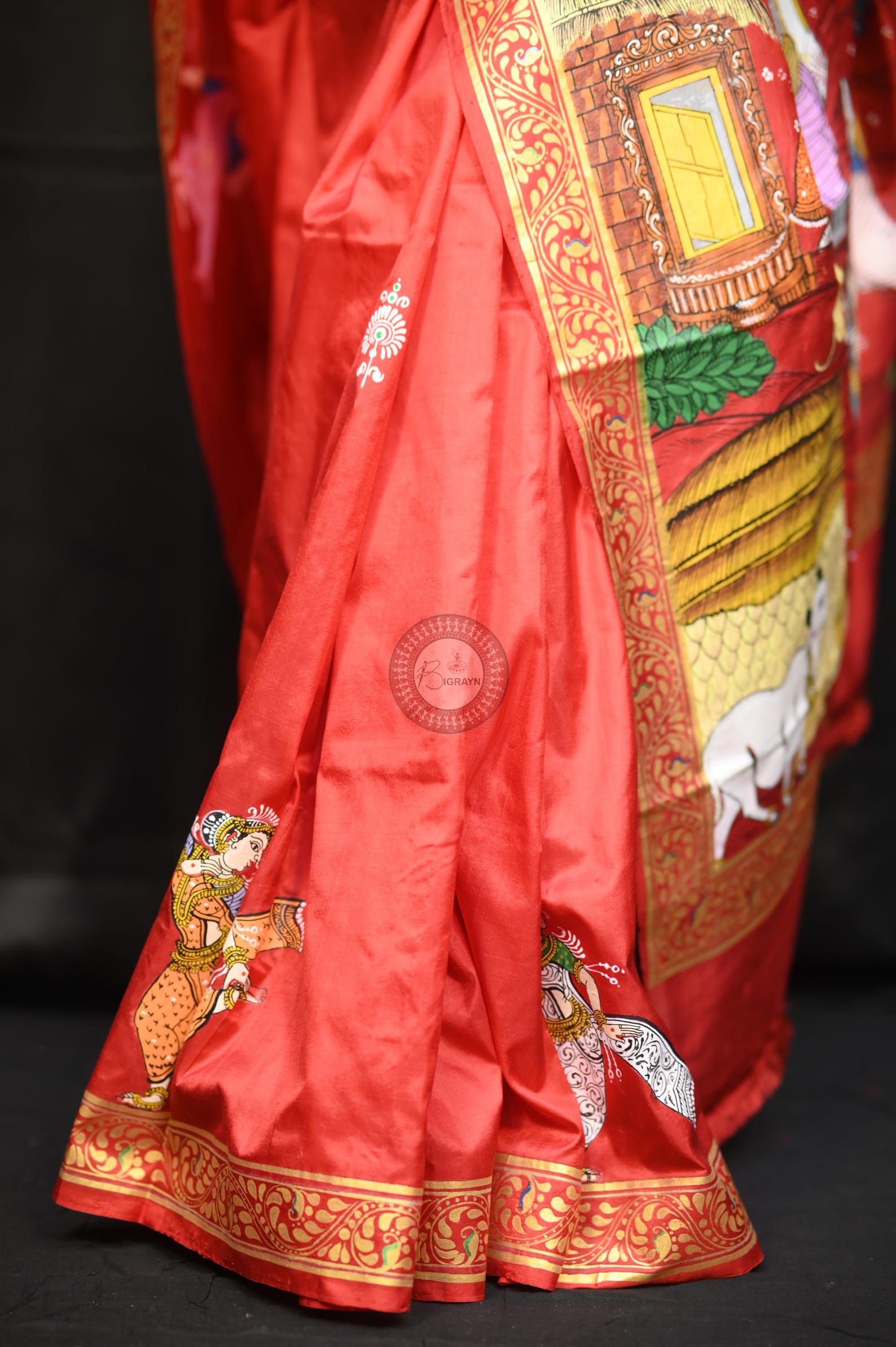 Red Budha Sankhari Story Theme Pattachitra Sambalpuri Silk Saree