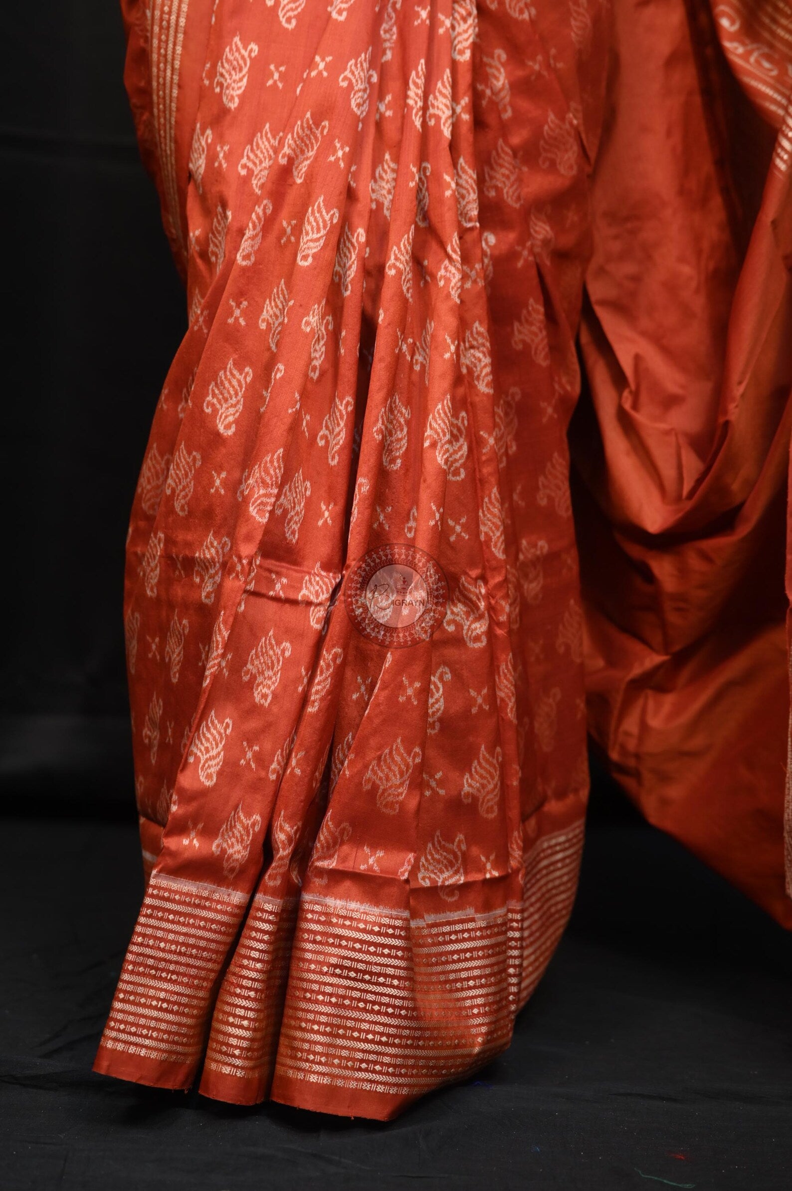 Red Ikat Design Natural Dye Sambalpuri Silk Saree