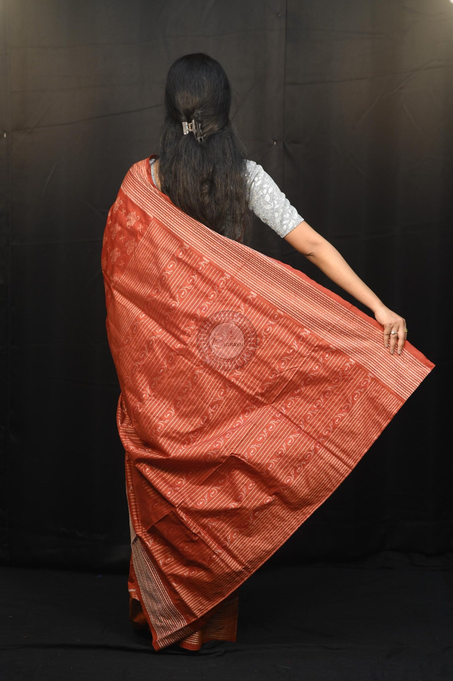 Red Ikat Design Natural Dye Sambalpuri Silk Saree