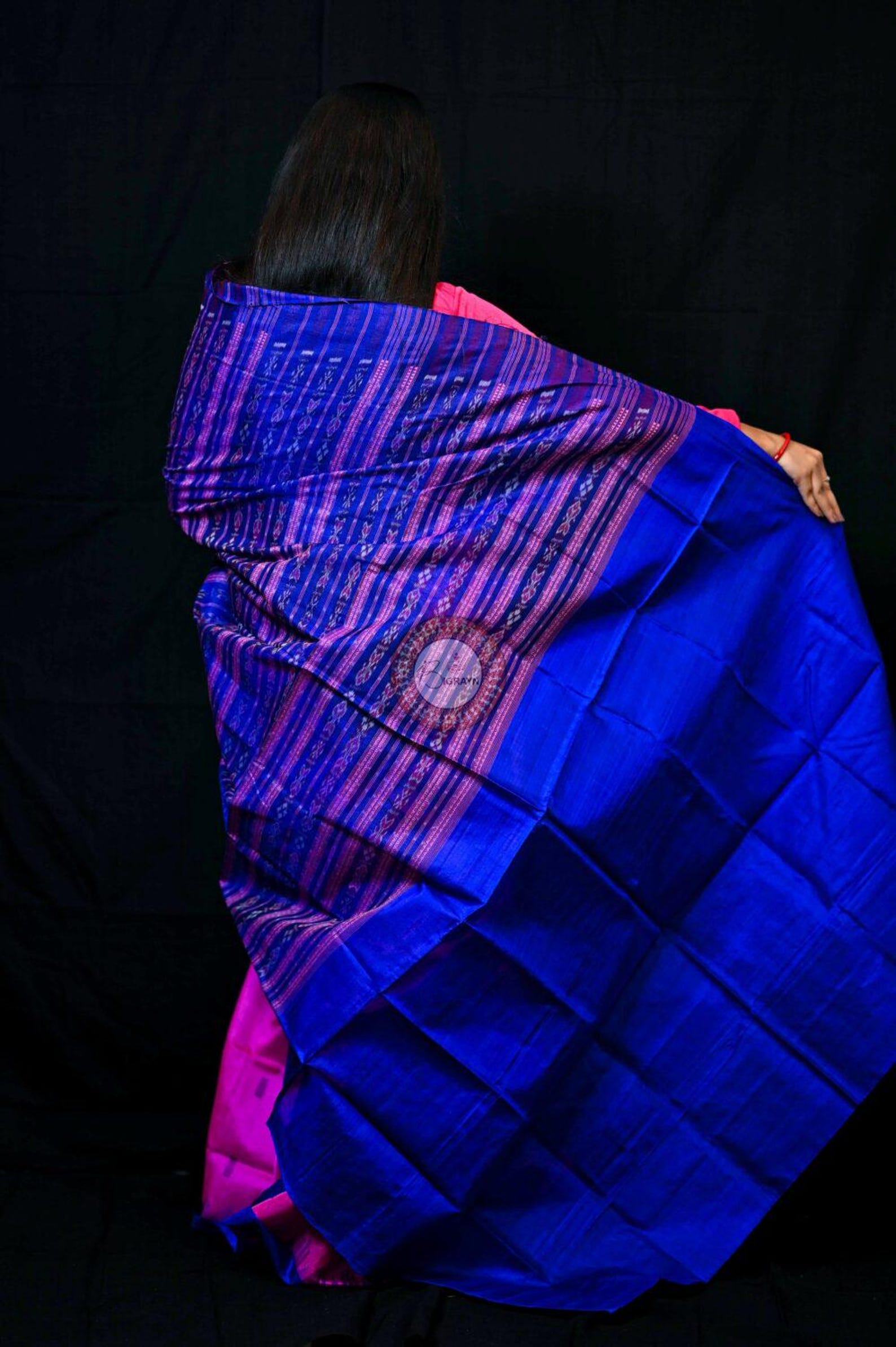 Pink Blue Fish Buti Phoda Kumbha Tussar Saree