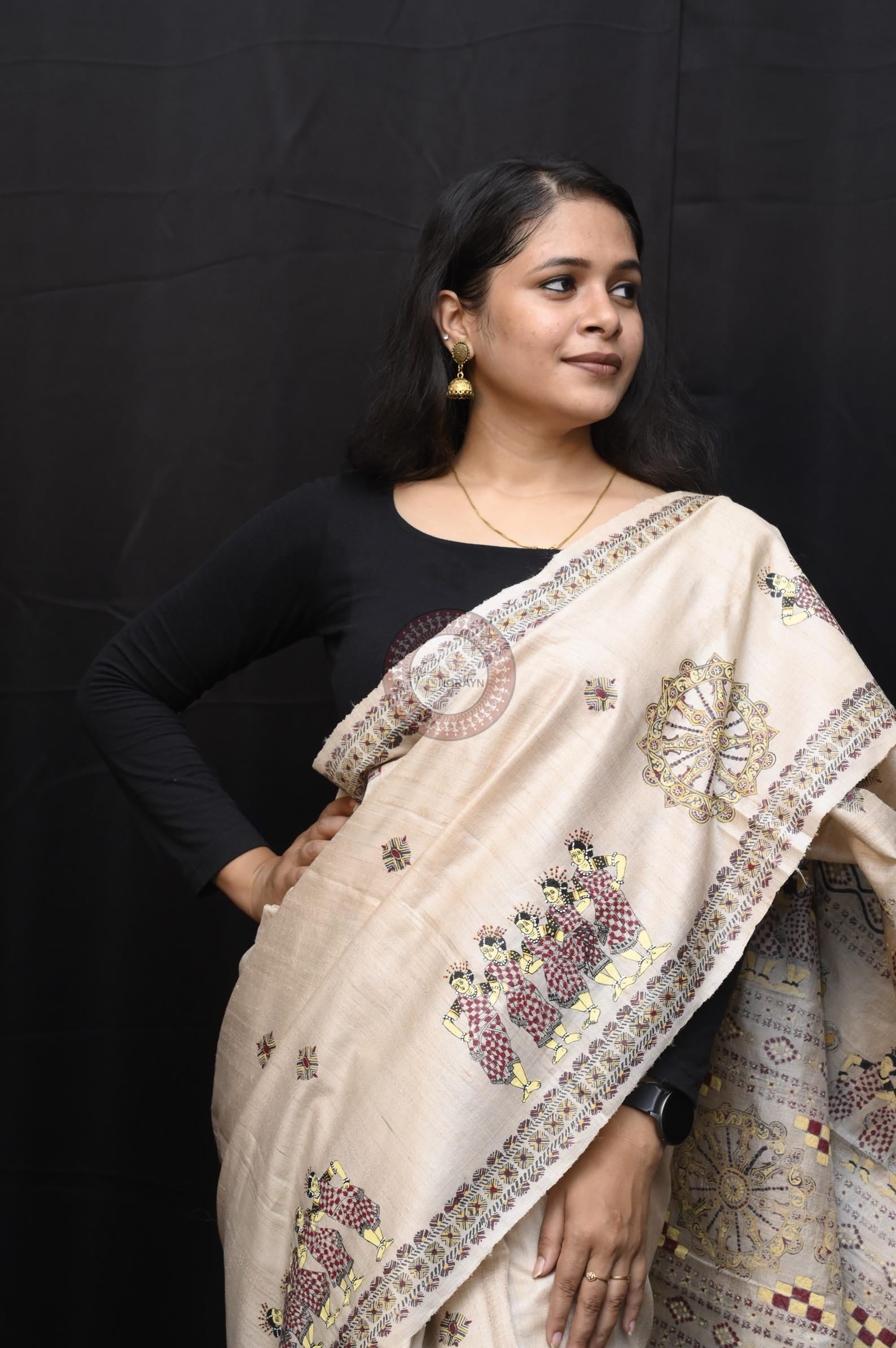 Tussar Colour Sambalpuri Dance Theme Pattachitra Fine Tussar Silk Saree