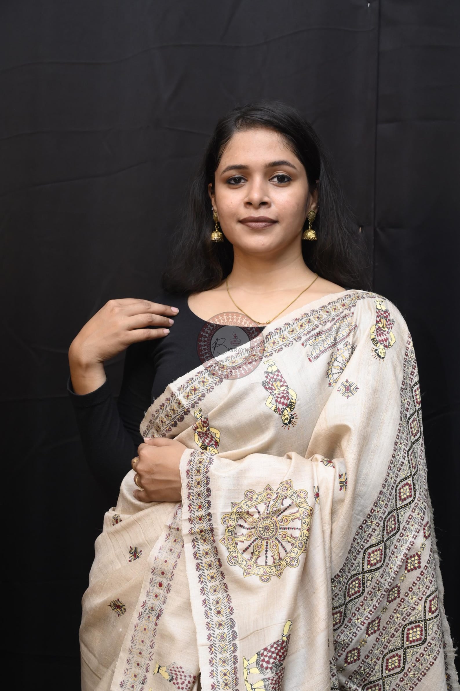 Tussar Colour Sambalpuri Dance Theme Pattachitra Fine Tussar Silk Saree
