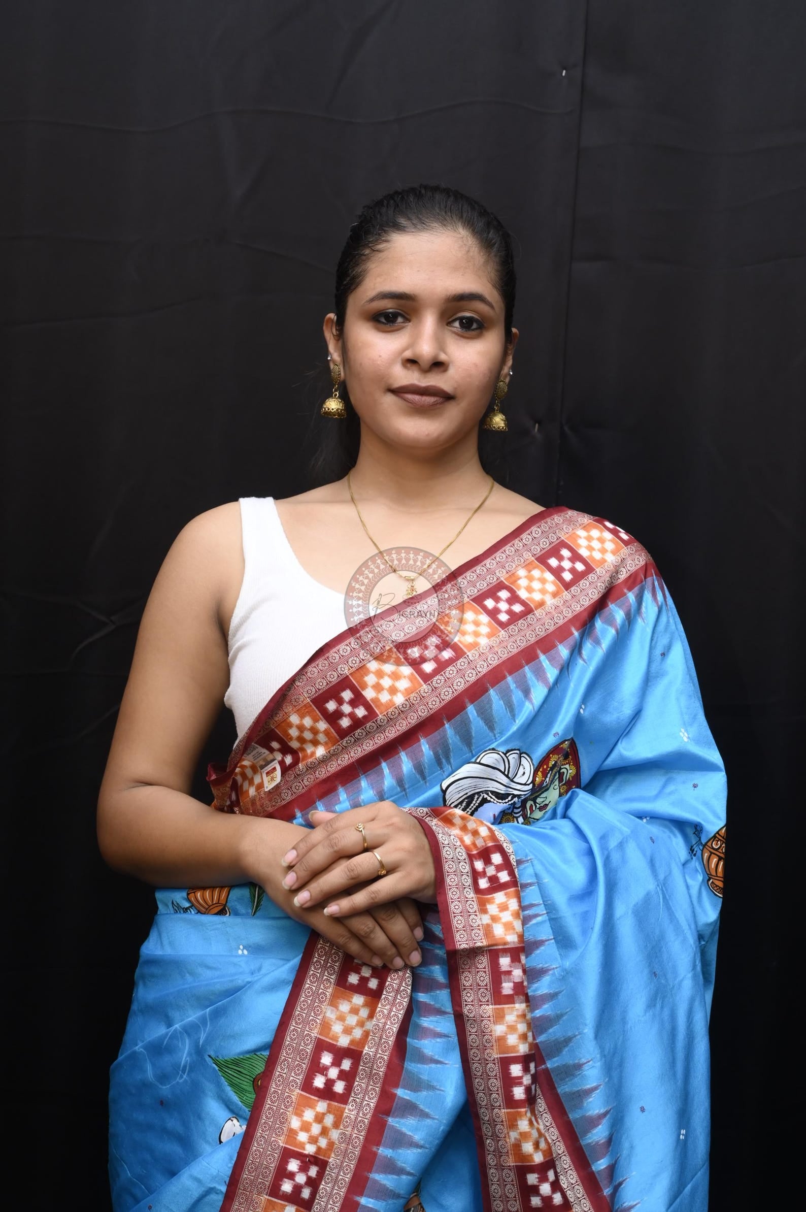 Copper Sulphate Maroon Adrushya Banshi Theme Pattachitra Sambalpuri Silk Saree