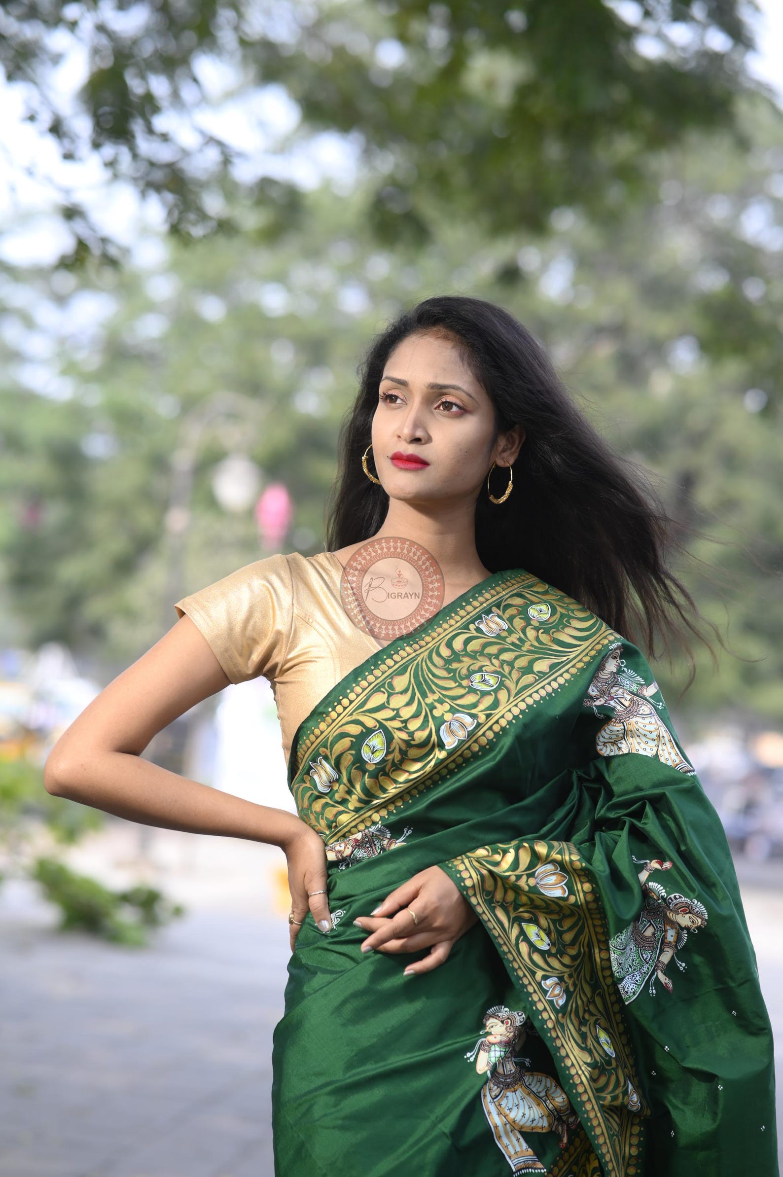Green Multi Colour Kandarp Ratha Theme Pattachitra Sambalpuri Silk Saree