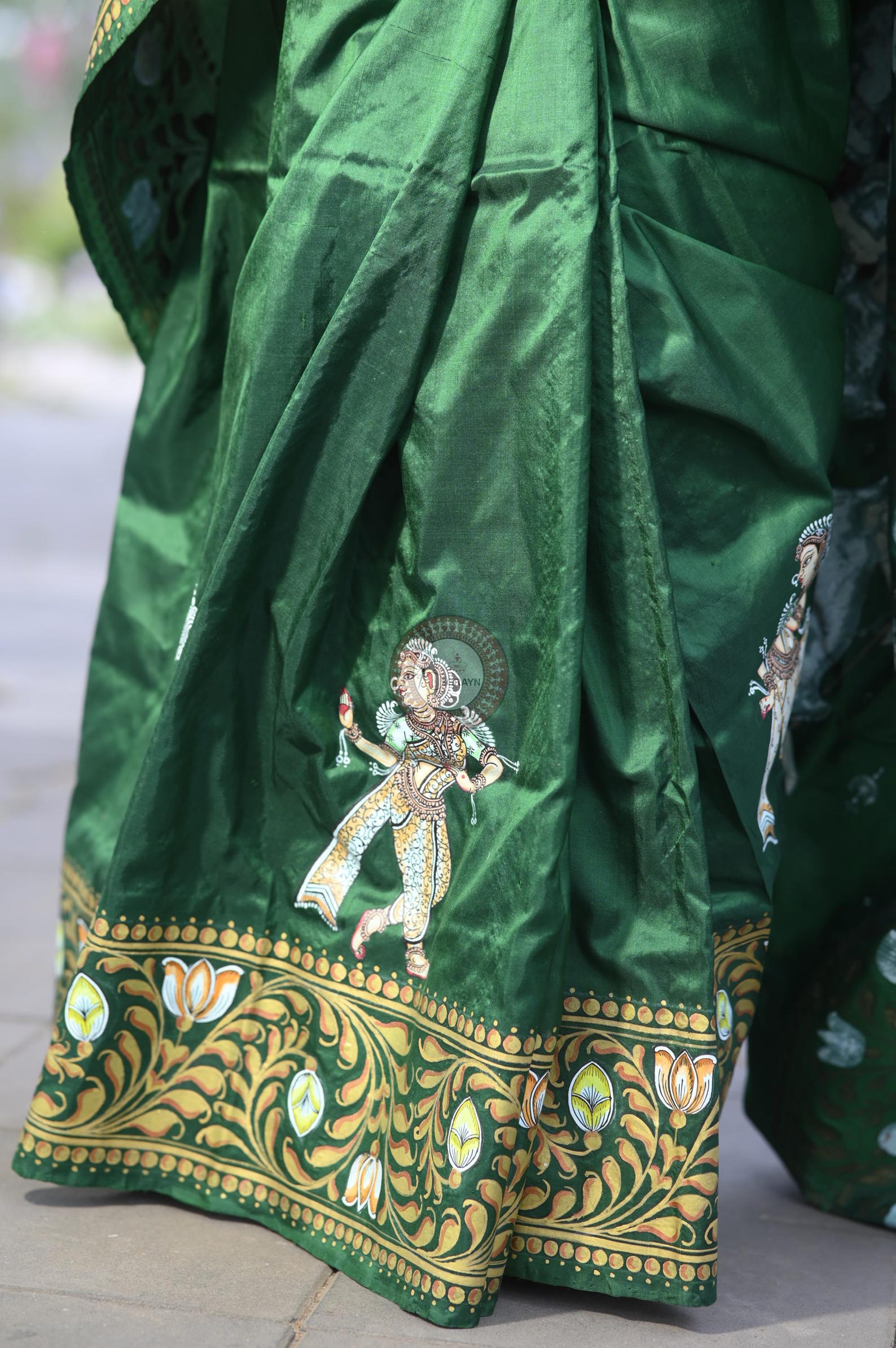 Green Multi Colour Kandarp Ratha Theme Pattachitra Sambalpuri Silk Saree