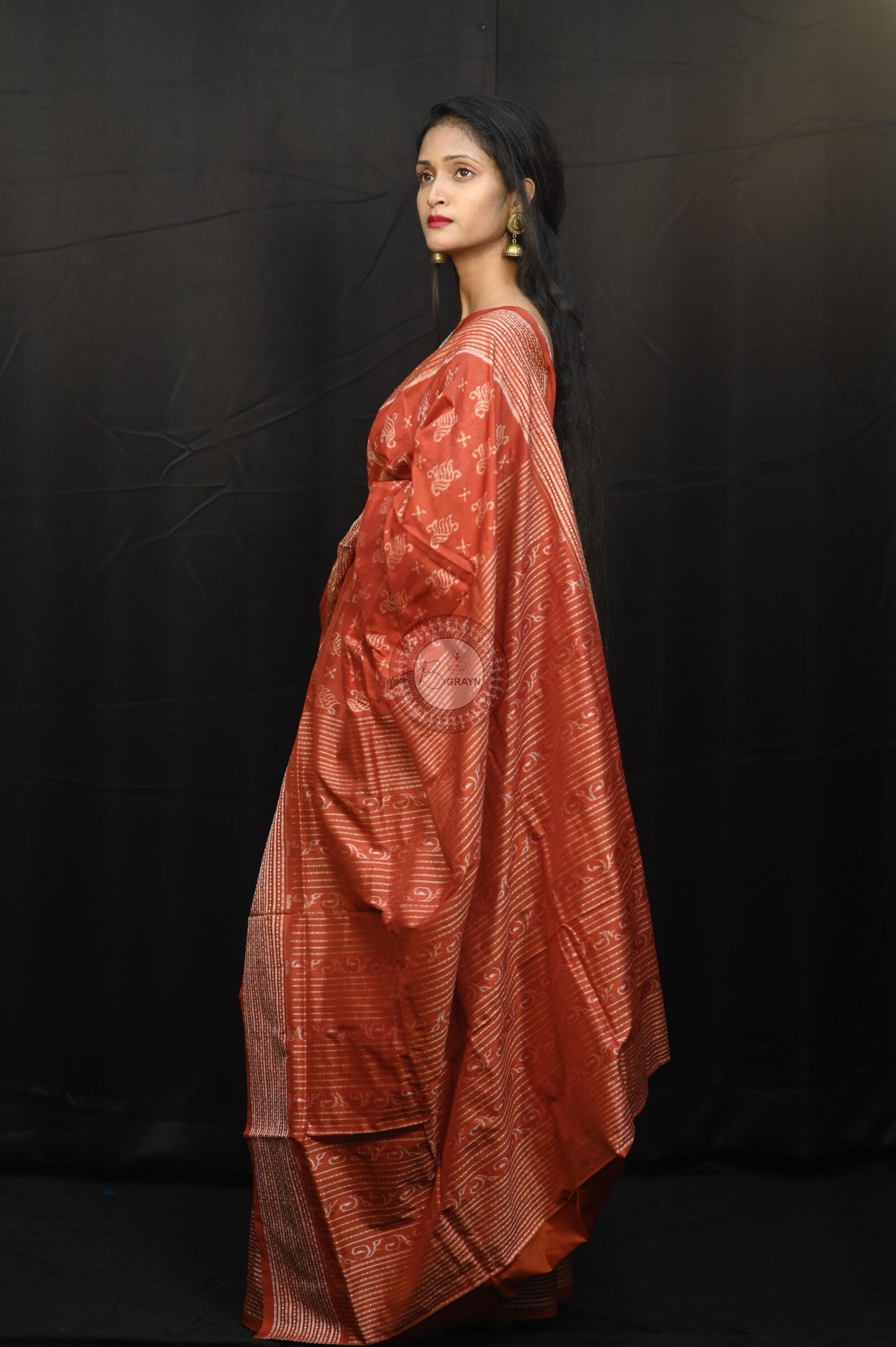 Red Ikat Design Natural Dye Sambalpuri Silk Saree
