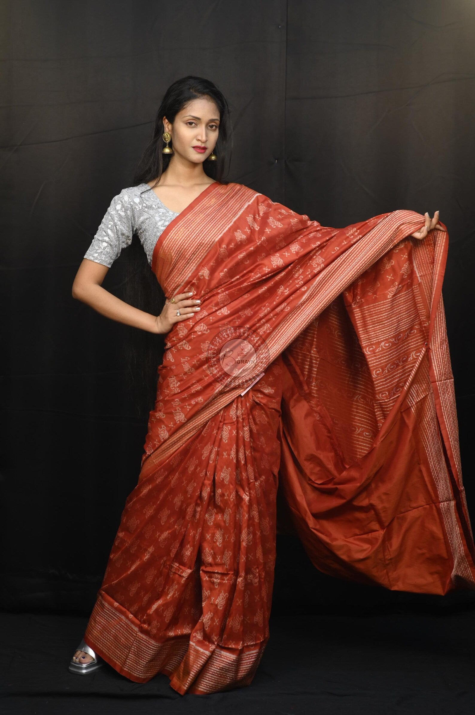 Red Ikat Design Natural Dye Sambalpuri Silk Saree