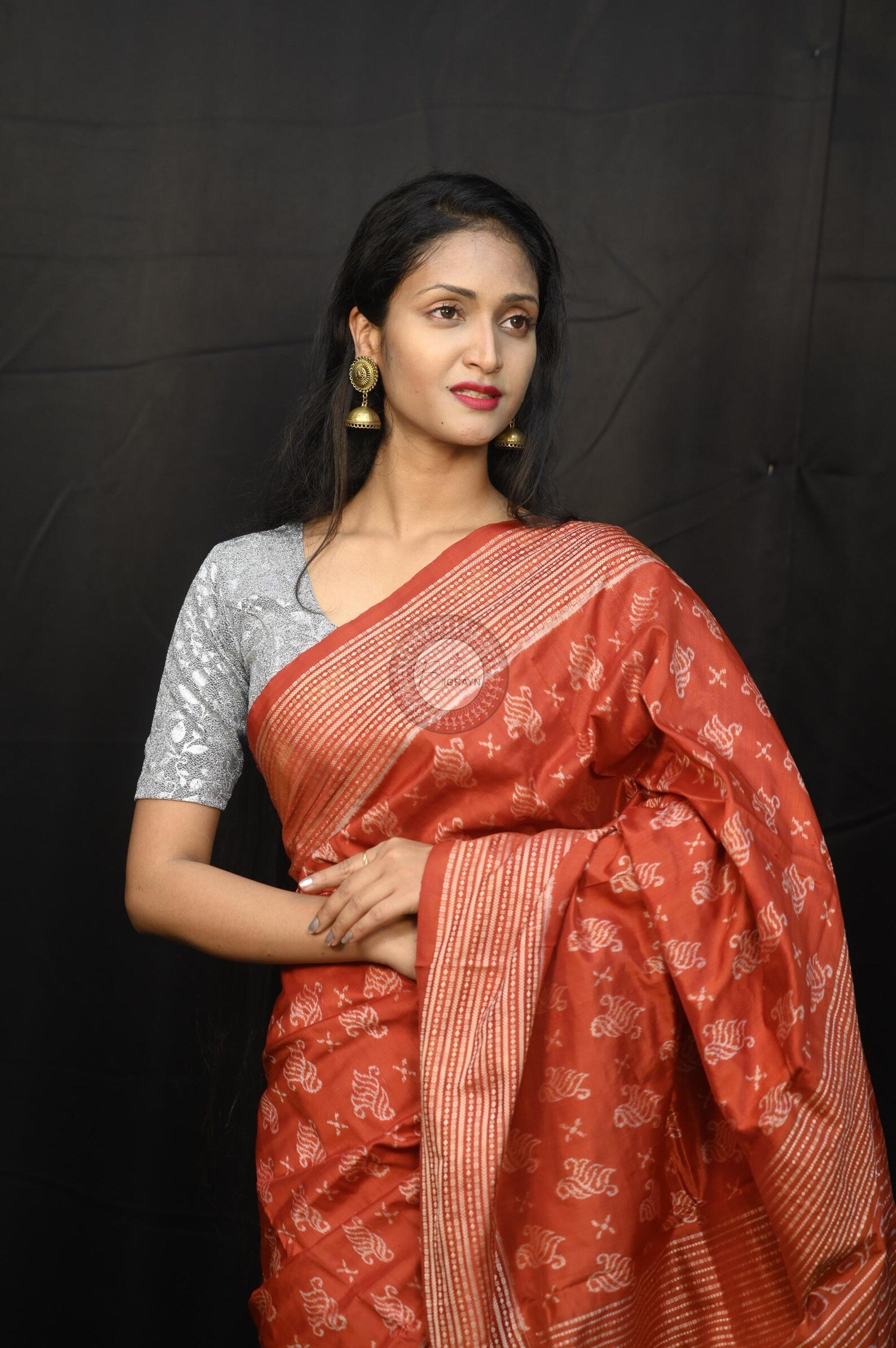 Red Ikat Design Natural Dye Sambalpuri Silk Saree