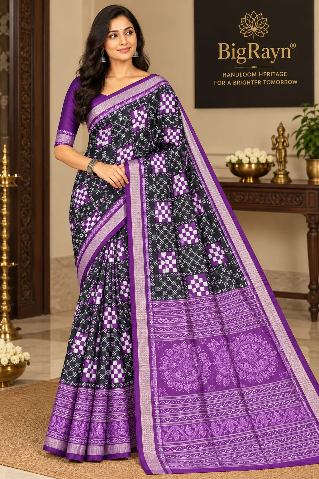 Black Purple 27 Kothi Pasapali Design Sambalpuri Silk Saree