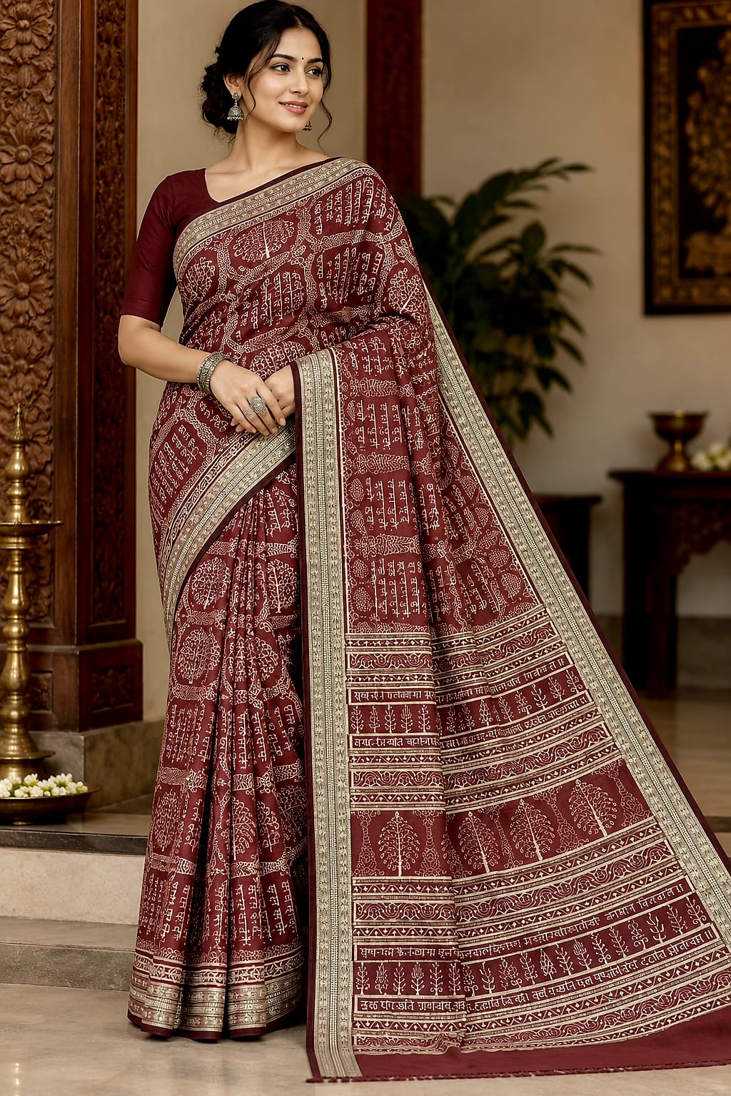 Maroon and Cream Handwoven Sambalpuri Silk Gita Saree