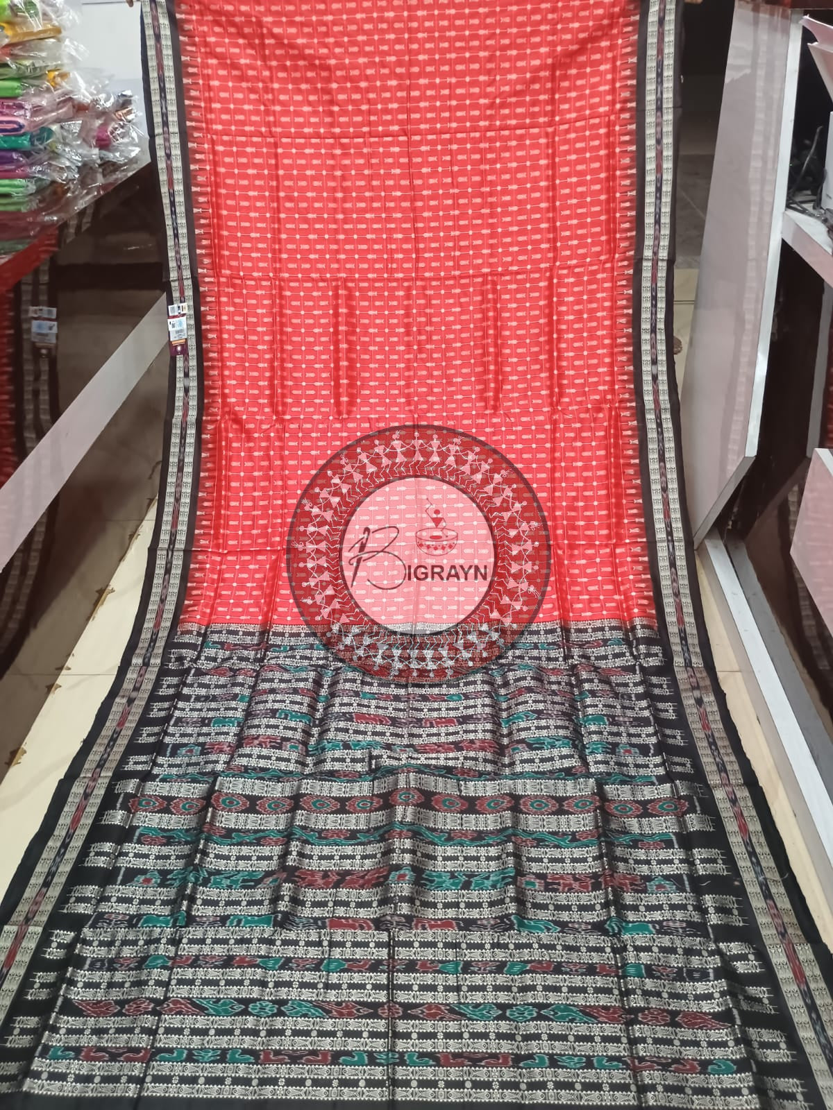 "Odisha Handloom Hazarbuti Bomkai Silk Saree with thousand buti motifs, intricate pallu design, and rich traditional craftsmanship"