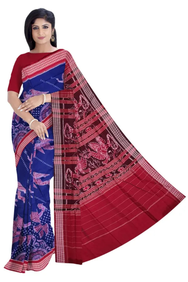 Blue Red Pari Sambalpuri Cotton