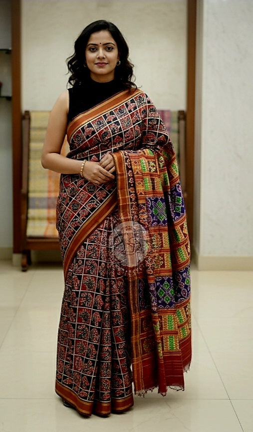 Black Maroon Nabakothi Design Khandua Silk Saree