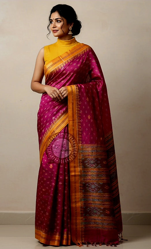 Magenta Rust Mayur Chandrika Design Khandua Silk Saree