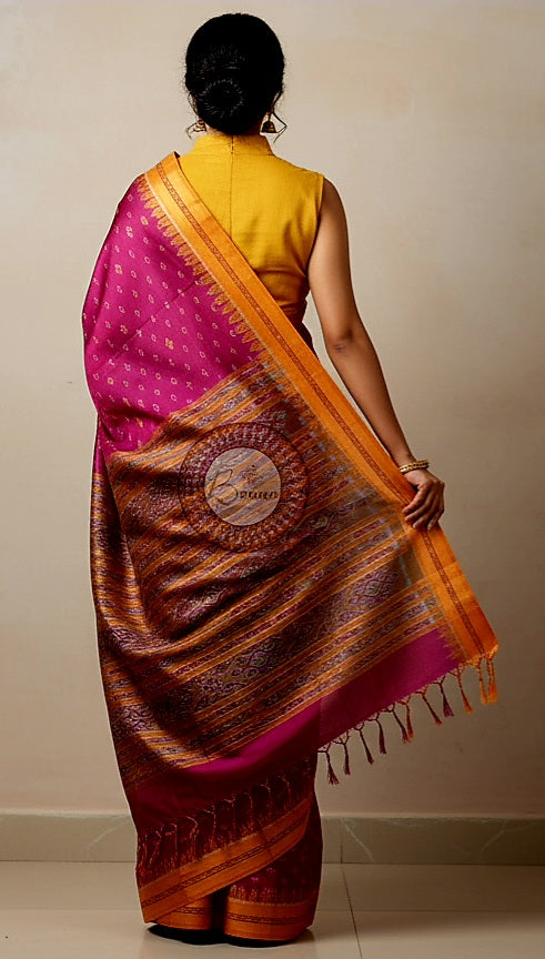Magenta Rust Mayur Chandrika Design Khandua Silk Saree