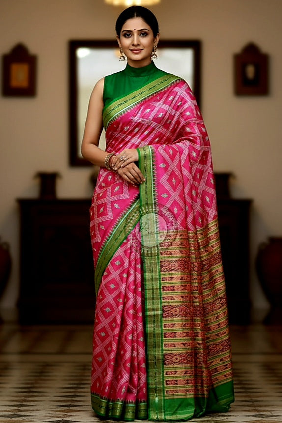 Magenta Green Tarabali Design Khandua Silk Saree