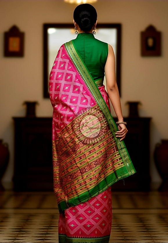 Magenta Green Tarabali Design Khandua Silk Saree