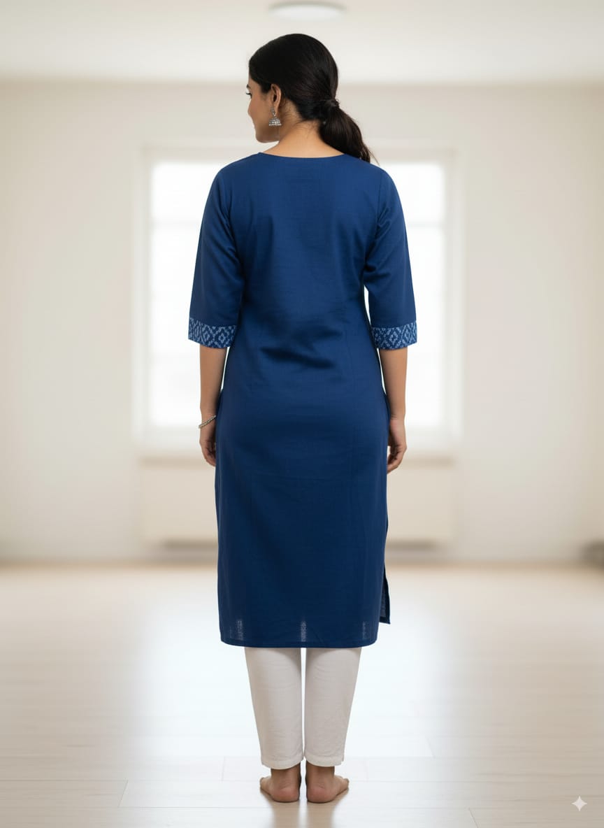 Blue Pasapali And Flower Design Single Side Designer A-Line Kurti