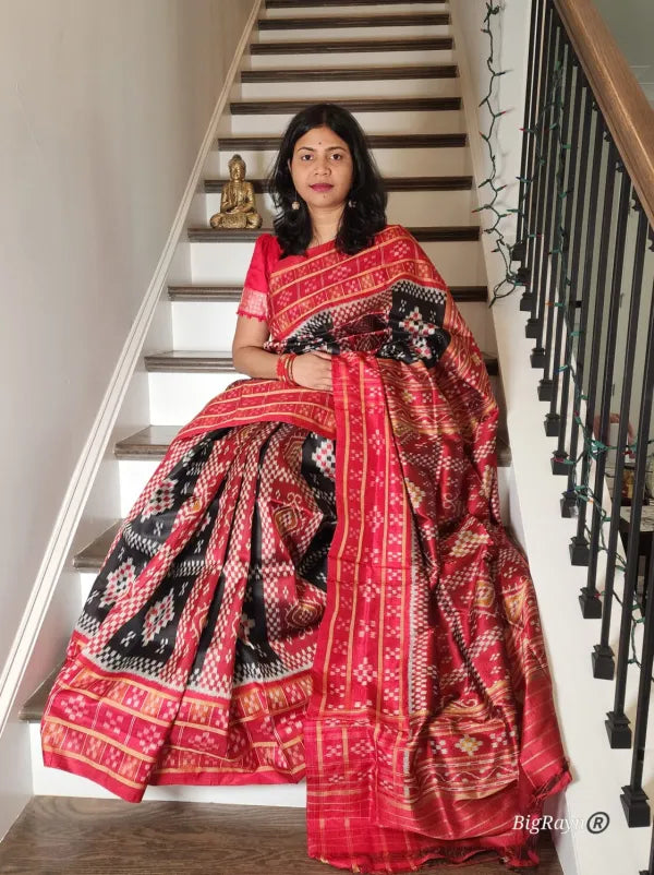 Passapalli 3D Black Maroon Khandua Silk Saree