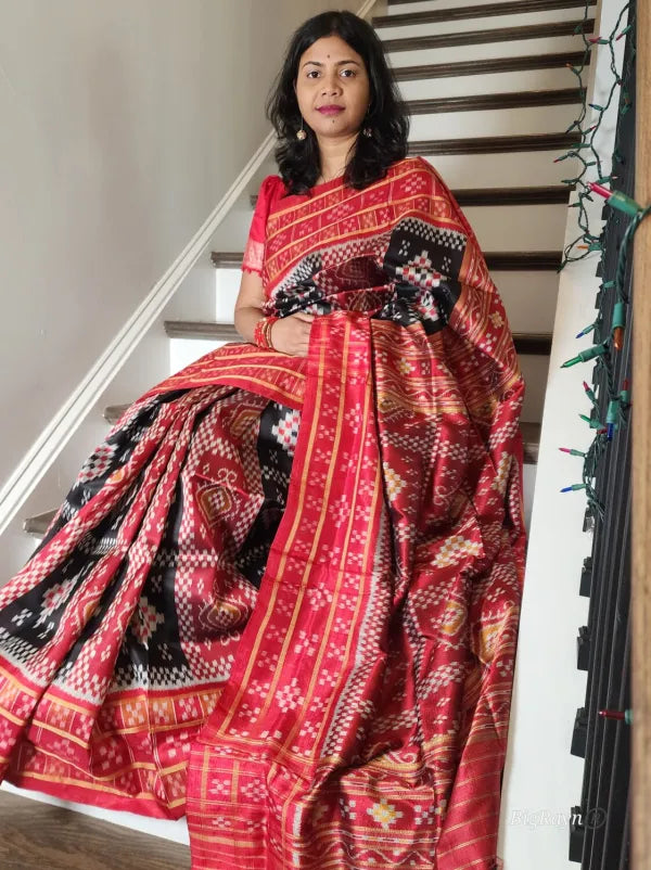 Passapalli 3D Black Maroon Khandua Silk Saree