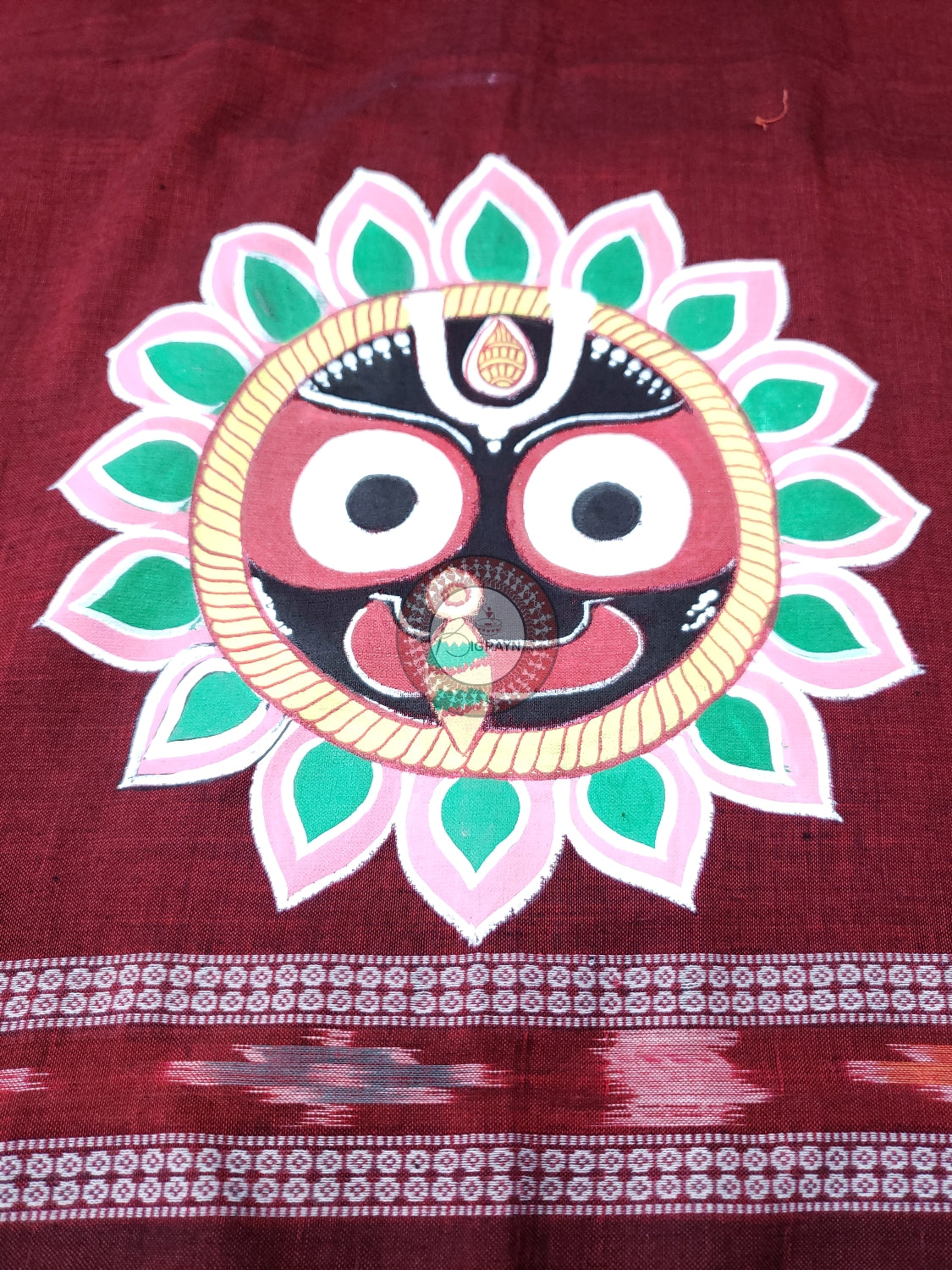 Maroon Lord Jagannath Pattachitra Cotton Blouse Piece