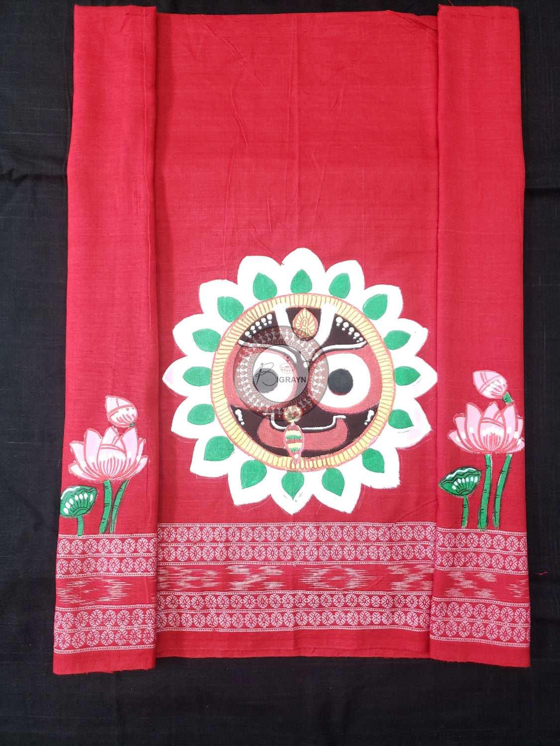 Red Lord Jagannath Pattachitra Cotton Blouse Piece