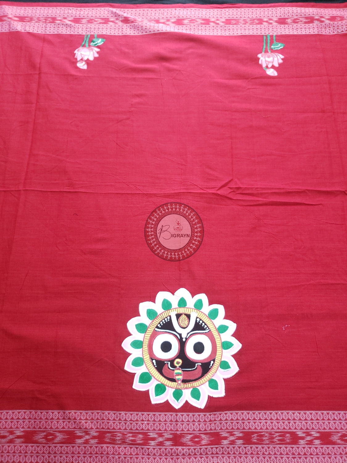 Red Lord Jagannath Pattachitra Cotton Blouse Piece