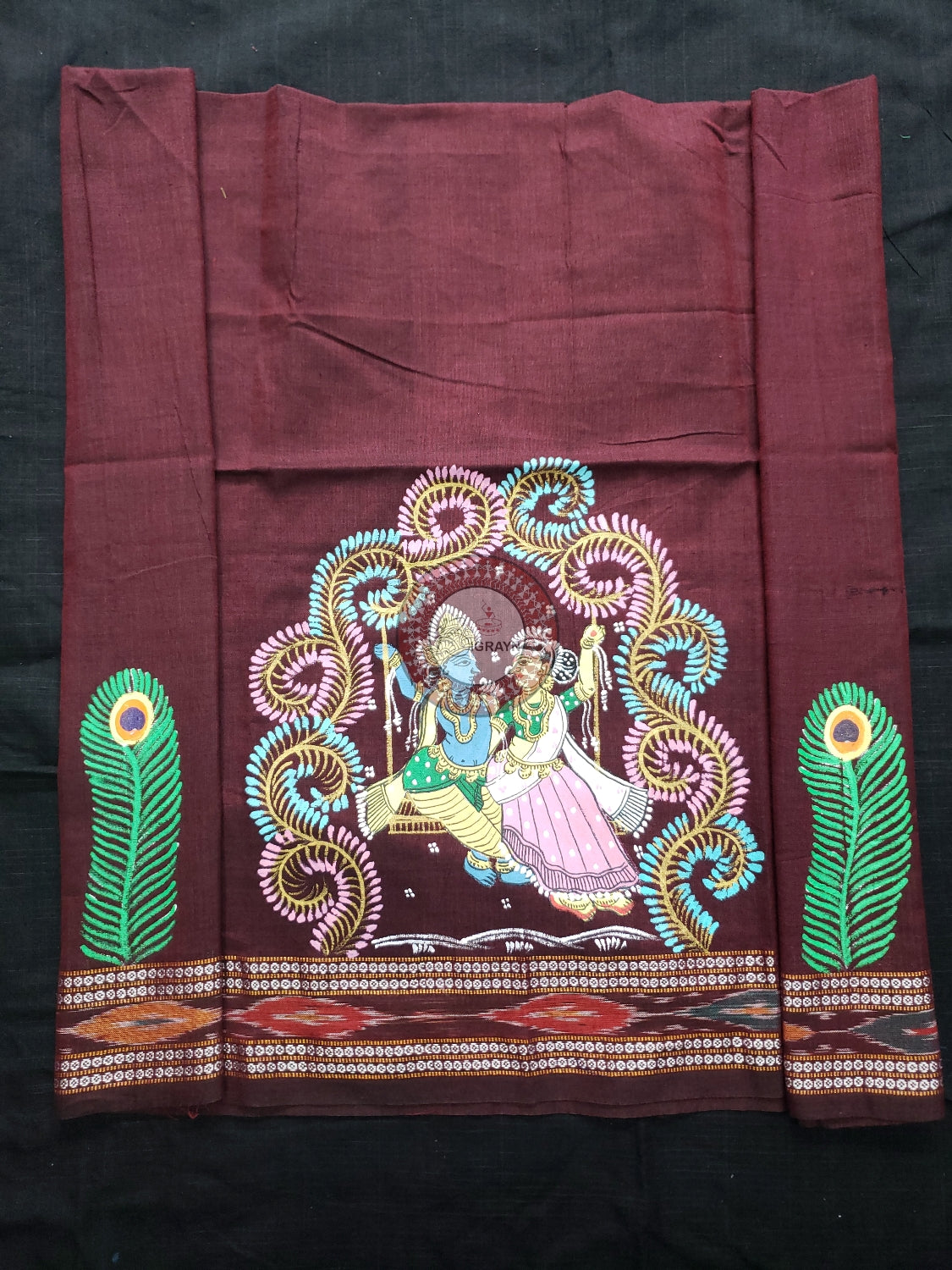Maroon Radha Krishna Doli Pattachitra Cotton Blouse Piece