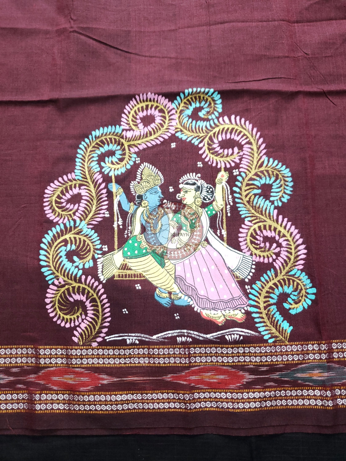 Maroon Radha Krishna Doli Pattachitra Cotton Blouse Piece