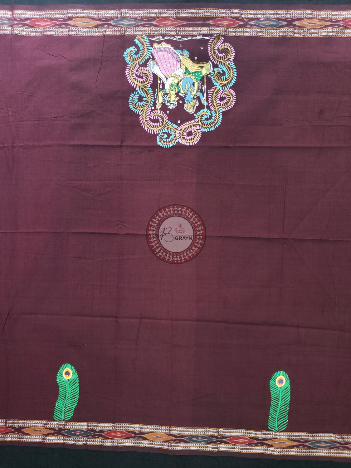 Maroon Radha Krishna Doli Pattachitra Cotton Blouse Piece