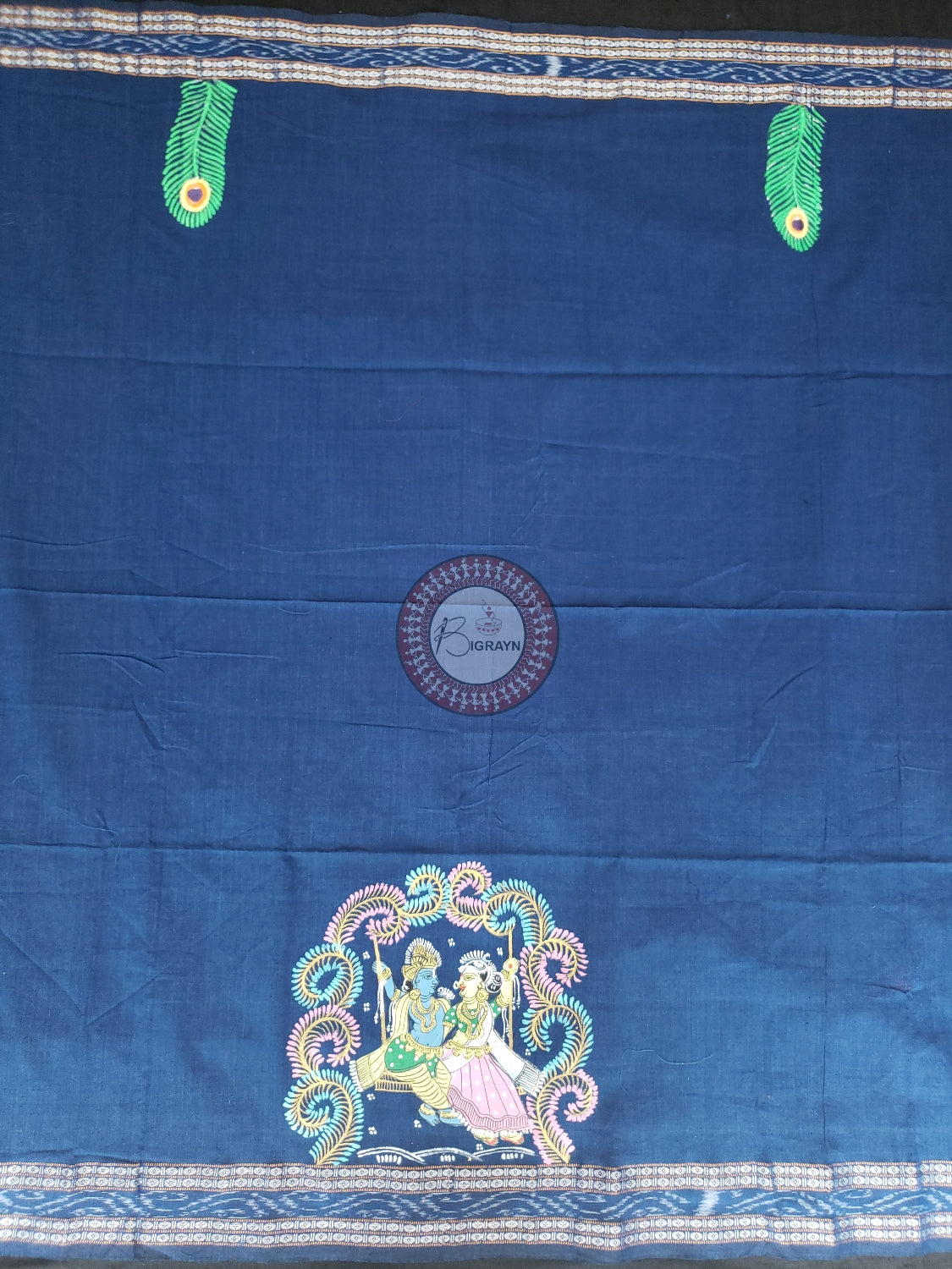 Teal Blue Radha Krishna Doli Pattachitra Cotton Blouse Piece