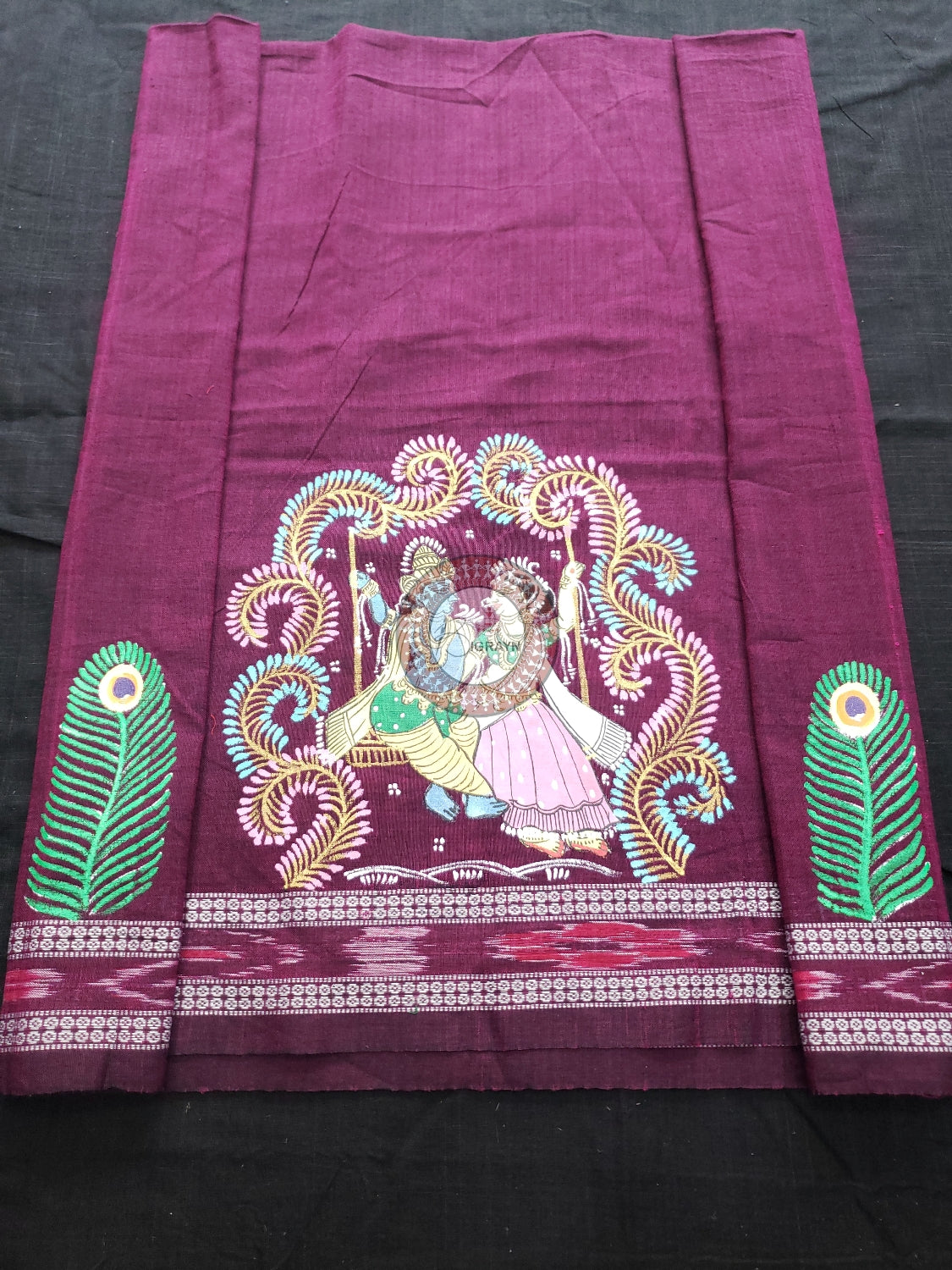 Purple Radha Krishna Doli Pattachitra Cotton Blouse Piece