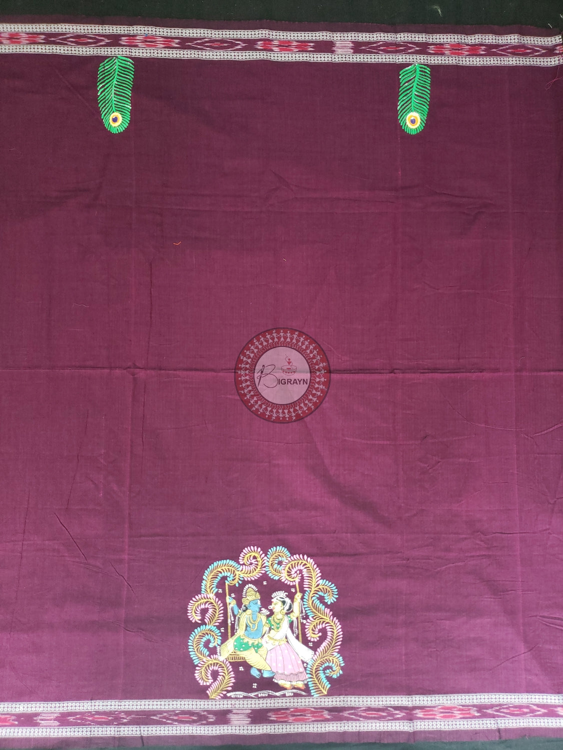 Purple Radha Krishna Doli Pattachitra Cotton Blouse Piece