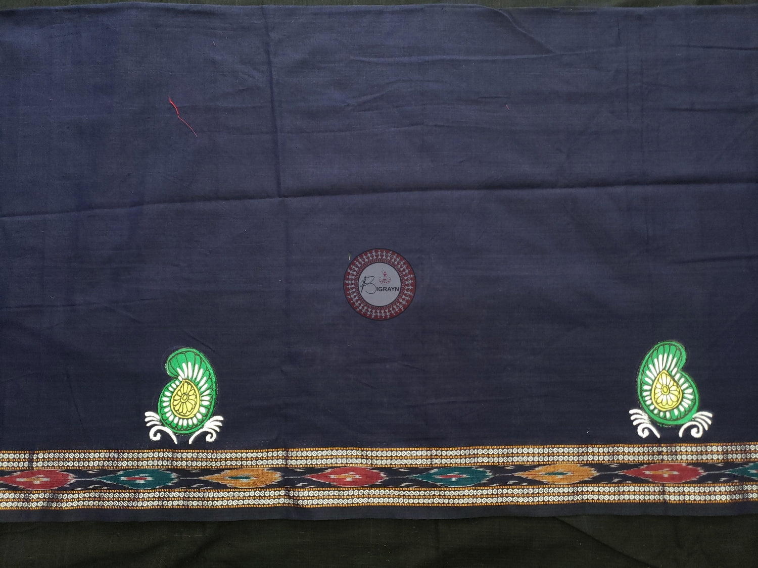 Navy Blue Marriage Theme Pattachitra Cotton Blouse Piece