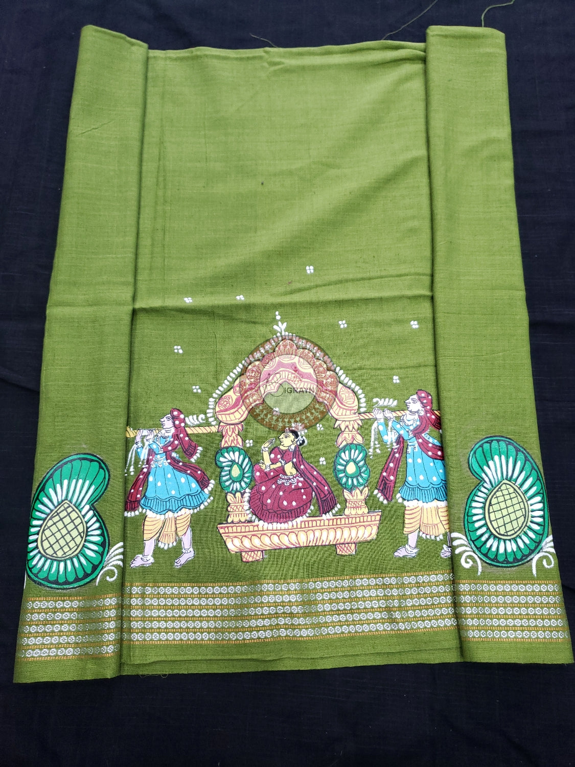 Mehndi Marriage Theme Pattachitra Cotton Blouse Piece