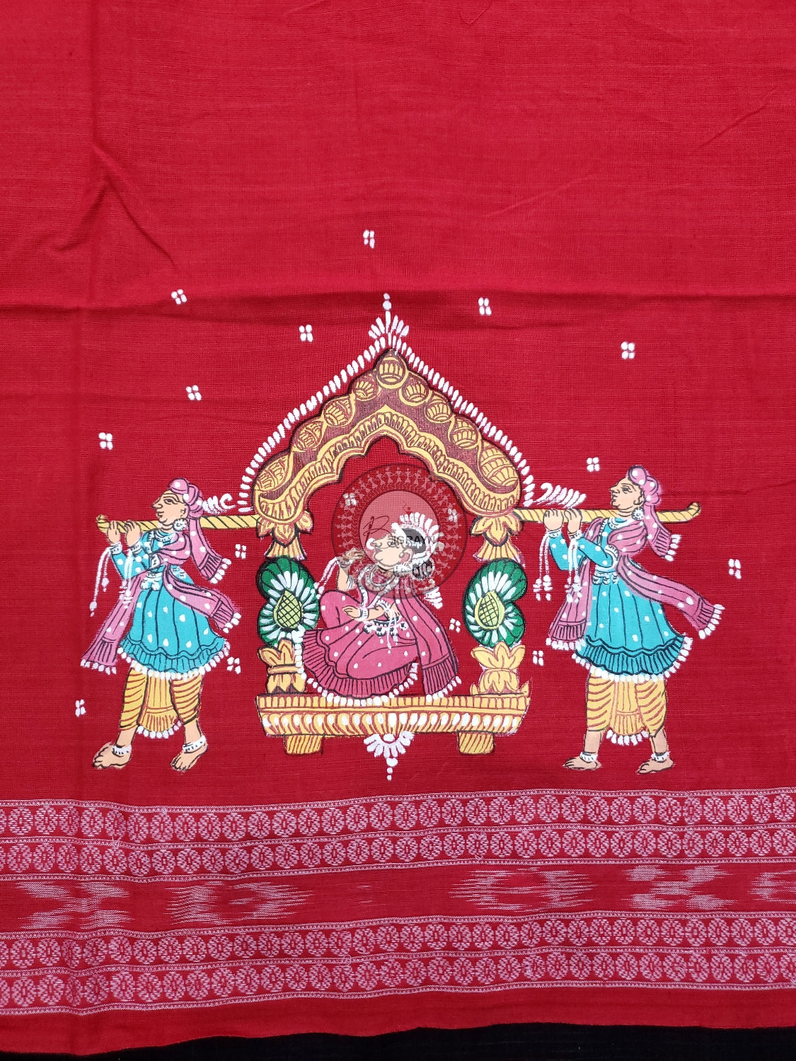 Red Marriage Theme Pattachitra Cotton Blouse Piece