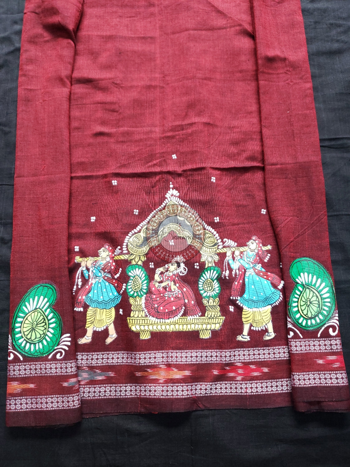 Maroon Marriage Theme Pattachitra Cotton Blouse Piece