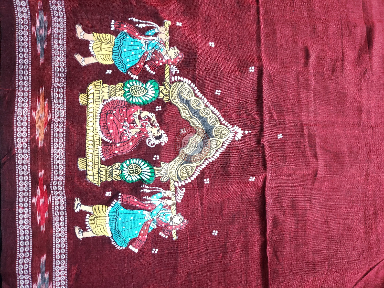 Maroon Marriage Theme Pattachitra Cotton Blouse Piece