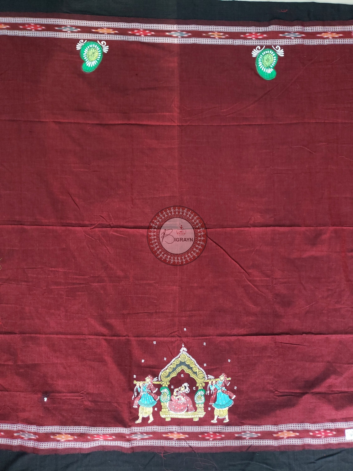 Maroon Marriage Theme Pattachitra Cotton Blouse Piece