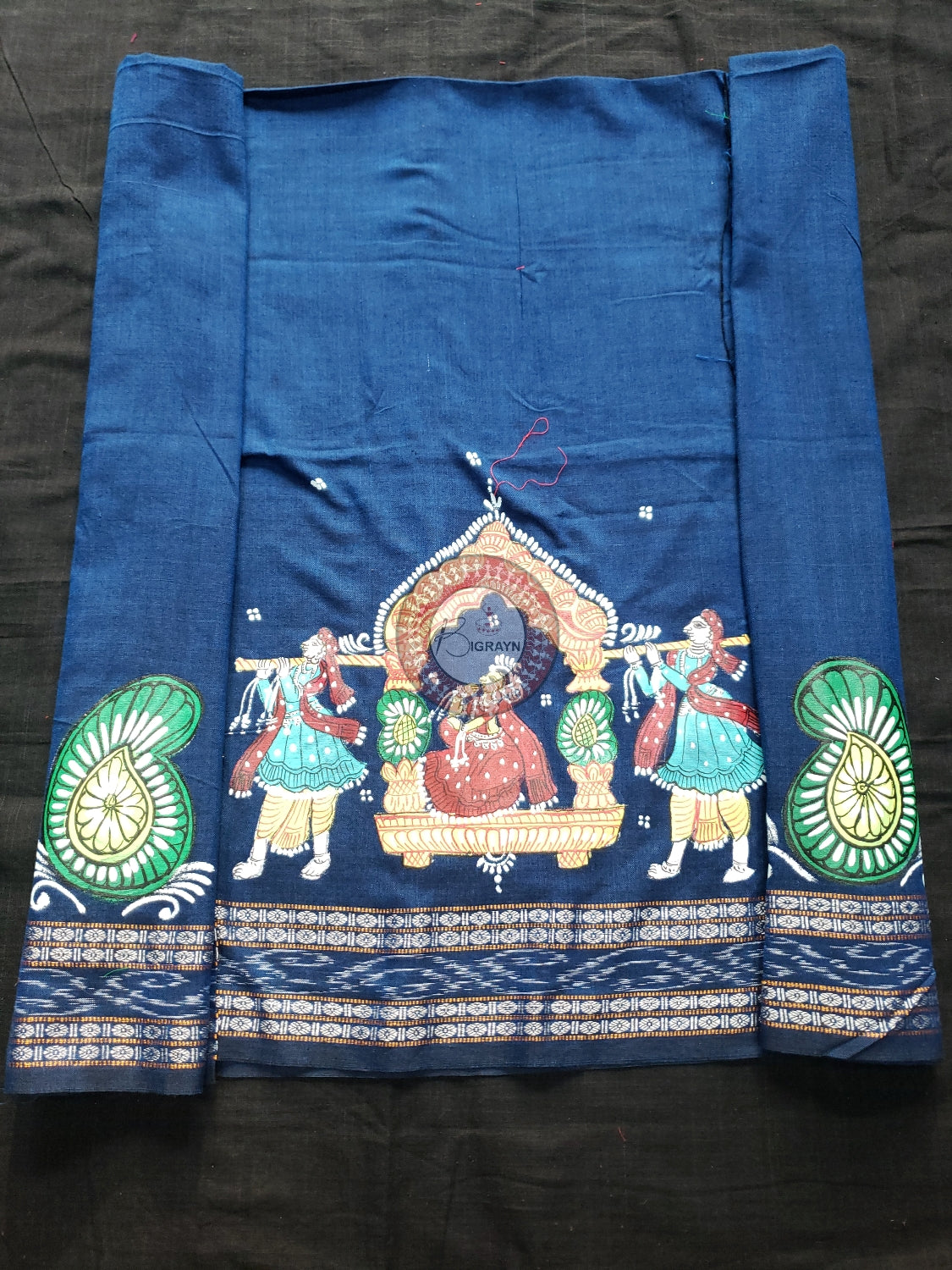 Blue Marriage Theme Pattachitra Cotton Blouse Piece