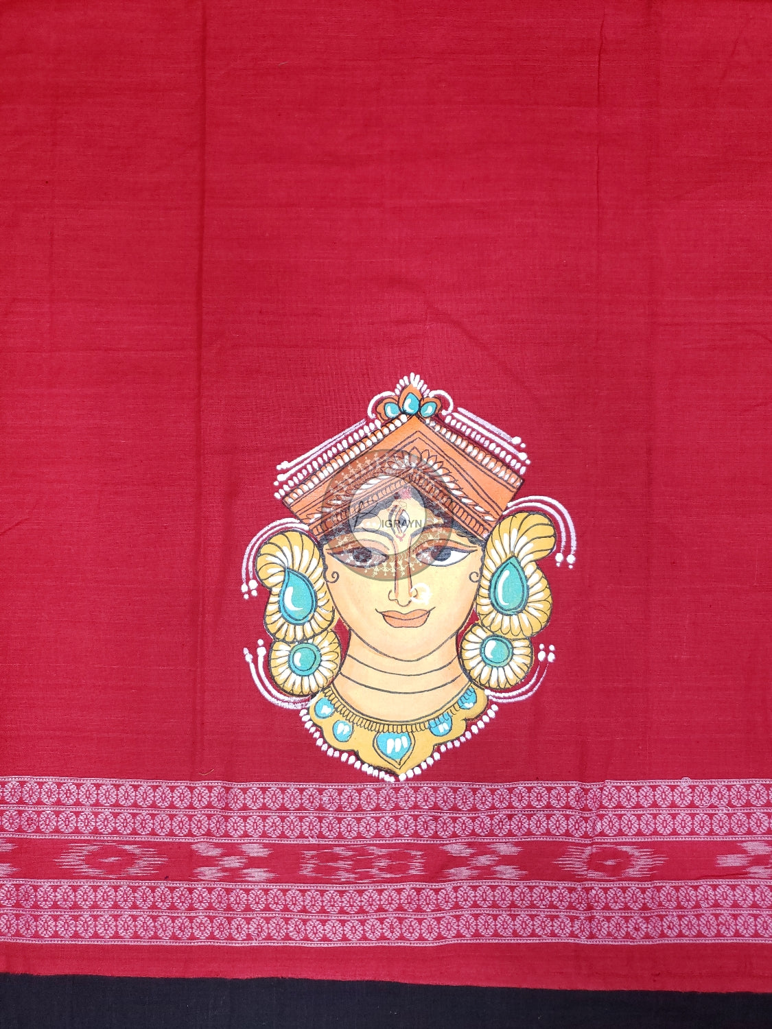 Red Maa Durga Theme Pattachitra Cotton Blouse Piece